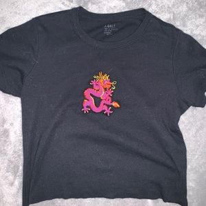 black crop top with dragon embroidery